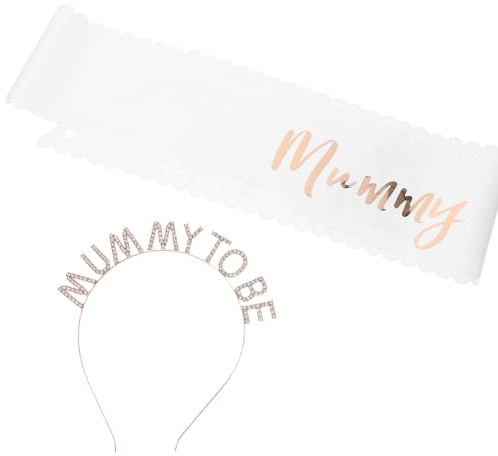ELAYARD Mom To Be Tiara Roségold mit Komfort-schärpe und Elegantem Haarreif für Babyparty Schwangere Damen Festliches Zubehör