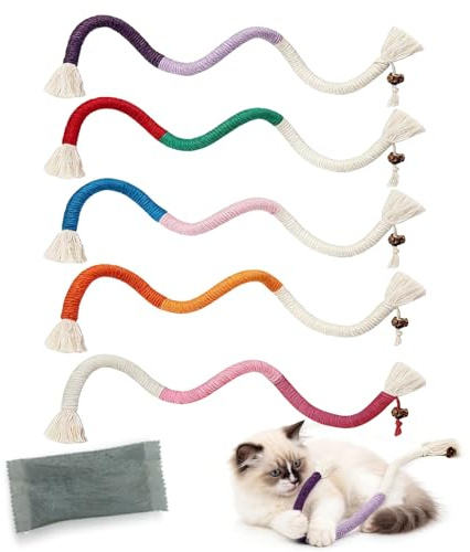 DMwespe Cat Chew Ropes with Catnip, 5 Pcs Organic Cotton Cat Chew Toy for Teeth Cleaning, 19.5 Inches Interactive Catnip Chew Rope Toys for Indoor Cats & Kittens, Soft Chew Rope Toy