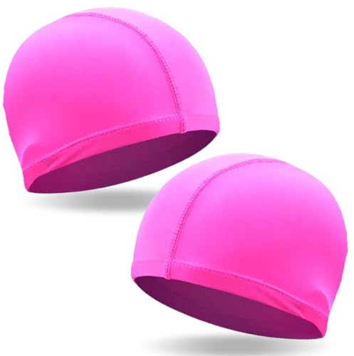 COYUN 2 pcs Cuffia da Nuoto, Cuffia da Nuoto Unisex Cuffio da Nuota per Donne Uomini Elastici in Tessuto Cuffio da Nuota per Adulti, per che offre comfort e funzionalità, Rosso rosa