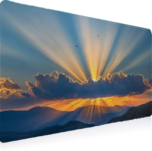 Tapis de Souris, Tapis Souris XXL 1200 x 600 Gamer Mousepad, Rubber Base en Imperméable, Grand Bureau Gaming Mouse Pad Bords Cousus Imperméable Antidérapant pour Bureau Le Soleil Les Nuages W0G1-1053