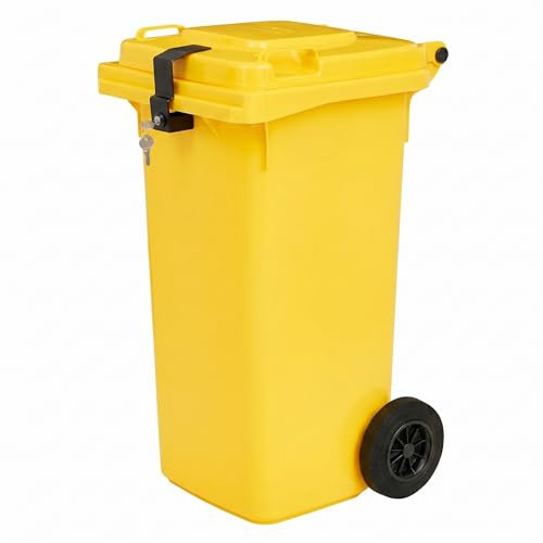 ENTIGO Poubelle 120 l jaune + verrouillage de la poubelle | Bac de collecte des dépôts avec roulettes pour bouteilles en plastique | Poubelle jaune pour plastique | Poubelle avec couvercle et serrure