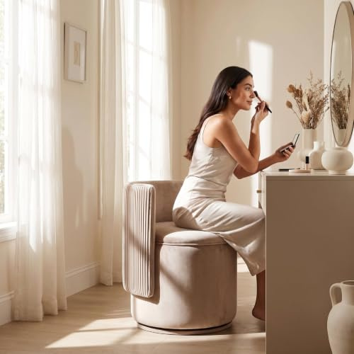 Clevich Velvet Vanity Chair with Storage, 360° Swivel Dressing Table Stool