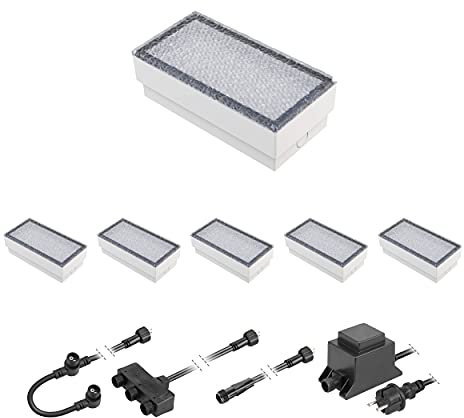 ledscom.de LED Pflaster-Stein Gorgon Boden-Einbauleuchte für außen, 20x10cm, 12V, warm-weiß 6er Set