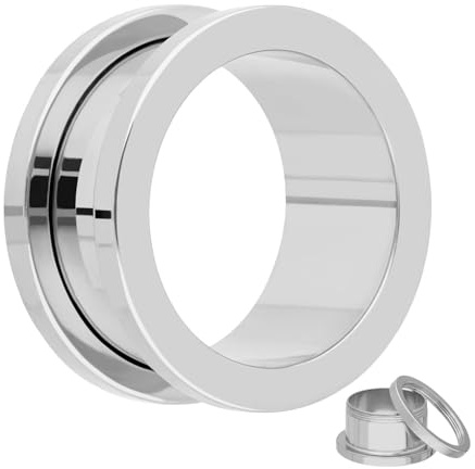 Treuheld® | Ohr Flesh Tunnel | Silber | Stahl | 32 Größen