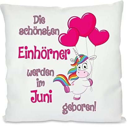 Lieblingsmensch Kissen mit Motiv Modell: Die Schönsten Einhörner-Juni, Stoff, Weiß, 45 x 45 x 10 cm