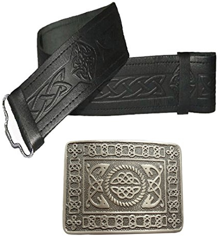 Maze Schottische KiltGürtel mit Schnalle - Leder Gürtel - Schwarz - Viele Größen und Designs zur Auswahl