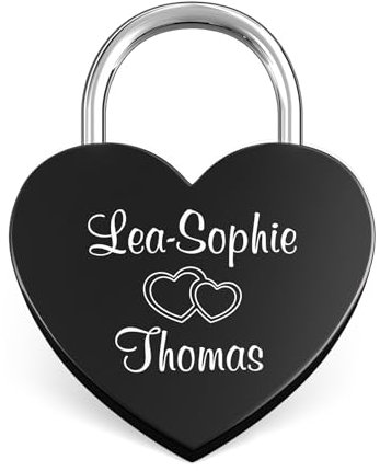 LIEBESSCHLOSS-FACTORY™ Cadenas d'amour amoureux Noir en forme de cœur avec gravure personnalisée, coffret cadeau GRATUIT et beaucoup plus… concevez-vous maintenant!