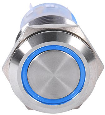 Qiilu Bouton Essuie Glace, 12-24V Bouton Poussoir étanche 19mm LED Interrupteur Inoxydable Auto-verrouillable(bleu)