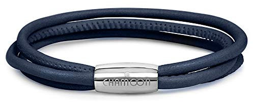 CHAMOON® Lederarmband Damen Dunkelblau - Armband Damen Leder Wickelarmband Damen Personalisiertes Armband Leder Damen, Charm Armband Frauen M 19,00 cm