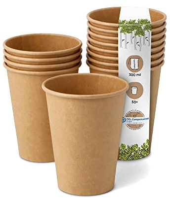 BIOZOYG 50 Stück Kaffeebecher Pappbecher 300ml / 12 oz Ø 90 mm braun - Einwegbecher plastikfrei - Becher aus nachhaltiger Forstwirtschaft - Kaffeebecher Einweg