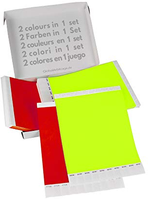 Gelb+Rot Vorteilspack: 2x500 Eintrittsbänder aus Tyvek zum selbst gestalten und bedrucken von GA Event Solutions - Party Einlassbänder, Festival Armbänder für dein Event
