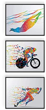 Summit Designs Ironman Triathlon-Wandkunst, 3er-Set (20,3 x 25,4 cm) Poster-Fotos – Schwimmen, Fahrrad, Laufen, Rennen, Sportdrucke – Laufen