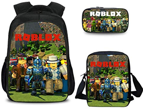 Roblox Rucksack für Jungen, mit Lunchbox und Federmäppchen, Mädchen, Schüler-Büchertasche, Schulrucksack, Laptop-Rucksack, Teenager, Spiel-Reisetasche, Stil 12, 27*17*40, Roblox-Thema