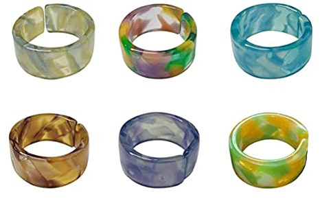 CeFoney Vintage-Ringe aus Kunstharz, 6 Stück, Hochzeitsring, bunt, Acrylring, offener Fingerring, Vintage, Retro, schick, Schmuck, Geschenk Frauen Mädchen Damen