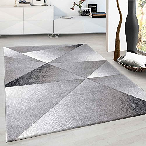 VIMODA Designer Teppich Modern Geometrische Muster Kurzflorig Grau Schwarz Weiß Meliert, Maße:160 x 230 cm
