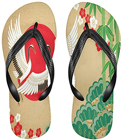 Mnsruu Tongs en pin et bambou - Motif fleurs de prunier - Pour la maison, l'hôtel, le spa, la chambre à coucher, les voyages - XS - Pour homme et femme