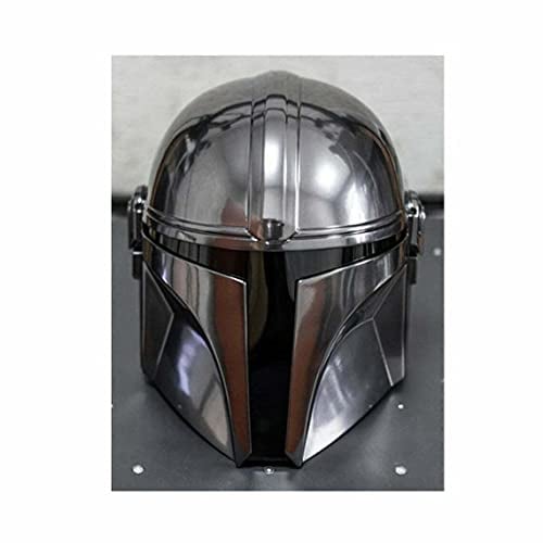 Medieval Steel Mandalorian Helmet With Liner and Chin StrapLARPCostumeRolePlay, Grey, 9x8x16 Rustic Vintage Home Decor Gifts