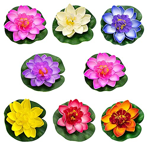 HIQE-FL Schwimmende Blumen,8 Stück künstliche Seerosen Schwimmend,Schwimmende Seerose Klein,Chwimmende Aquarium Pflanzen,Lotus Blume Deko,Künstliche Teichpflanzen Klein (B)