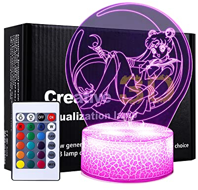 QQAAMZ Cartoon Charakter Anime Sailor Moon 3d Illusion Led Nachtlicht Fernbedienung/Touch Dual Mode Cute Moon Schönes Mädchen Kawaii Mädchen Geschenk Schlafzimmer