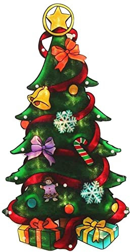 DGL Glittering Window Silhouette Brand Santa Snowman Sleigh Train Merry Christmas Sign Christmas Tree 20 Light Mains Operated (Festive Tree)