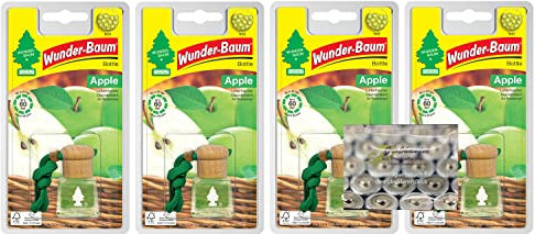 4er Set Duftflakon von Wunderbaum - Duftrichtung Apple - Apfel - inkl. Original Glasreinigungstuch von SP Großhandel. (Apple)