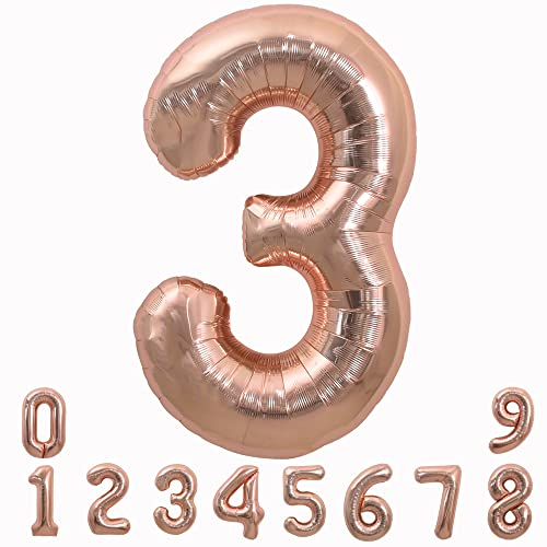 TONIFUL 40 Inch Rose Gold Large Numbers 0-9, 3 Digit Helium Foil Mylar Balloons for Birthday Party Anniversary Supplies Decoration