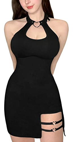 LittleForBig Donne Cotone Overall Colletto Vampy Bodycon Mini Abito Gonna Nero XL