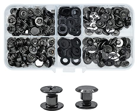 MABAHON 80 Set Chicago Vis Reliure M5x4mm Chicago Rivets Vis Métal Rivet Remplacement Réparation pour Livres Album Sacs Craft Collier Bagages Sac À Dos Ceinture (Noir)