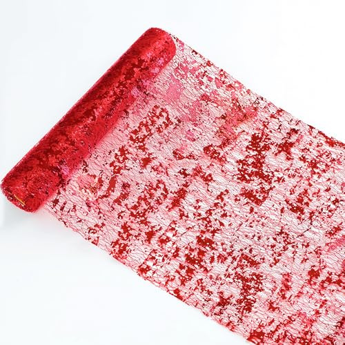 Snowkingdom Glitter Red Table Runner 11 Inch x 49 Feet Sparkle Mesh Long Table Runner Roll Table Decorations for Wedding Party, Valentine's Day, Christmas, Birthday, Graduation Engagements