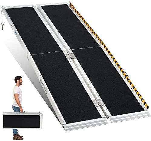 HABUTWAY Rollstuhlrampe, 1,8 m, tragbare Rollstuhlrampe für Heimstufen, doppelte rutschfeste Rampen halten bis zu 362,9 kg, Schwellenrampe für Zuhause, Treppen, Bordsteine, Stufen, Tür