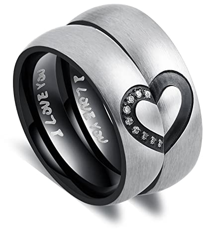 ANAZOZ Partnerringe Edelstahl, Trauringe 6mm Schwarz mit Gravur I Love You Hochzeit Ring Frau Größe 49 (15.6)