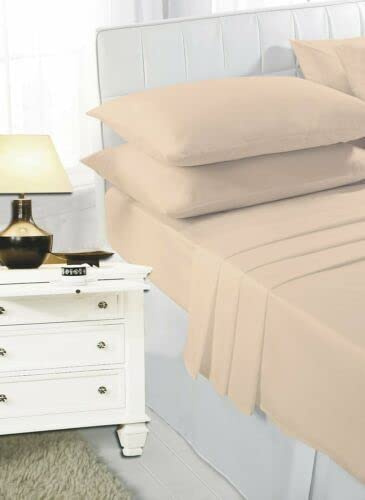 Easy Care NON IRON 4FT SMALL DOUBLE/DOUBLE Fitted Sheet Polycotton Bed Mattress Cover & PILLOW PAIR (Latte, Double Fitted Sheet Only)