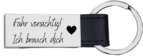 Fancychain Schlüsselanhänger Fahr vorsichtig Liebe Partner | Edler Materialmix aus Metall und Band als liebevoller Schutzengel für den Partner zum Valentinstag oder Führerschein.