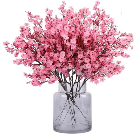 N&T NIETING Gypsophila Artificial Flowers, 12Pcs Baby Breath Artificial Flowers Real Touch Fake Silk Flowers for DIY Wedding Bouquet Party Table Centerpieces Flower Arrangements and Home Decor(Pink)