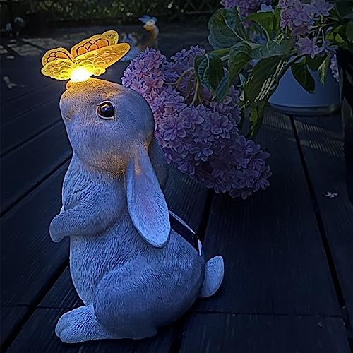 YATOSEEN Garten Kaninchenstatuen Dekoration mit Solarlampe – Osterhasen Figuren Harz Draussen Statuendekorationen für Hasenliebhaber, Einweihungsgeschenk für Terrasse, Hof, Rasen, Veranda, Garten