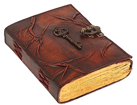 ANANYOM Vintage Leather Journal 200 Pages 8x6 Inch Antique Key Design Handmade Deckle Edge Paper With Brass Clasp Journal Notebook for men & Women