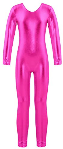 iEFiEL Turnanzug Kinder Mädchen Ganzkörperanzug Trikot Stretch Body Leotard Turnbody für Ballett Gymnastik Sport Training Dancewear X Hell Rosa Metallic 110-116
