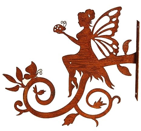 Bornhöft Baumstecker Metall Rost rostige Gartendeko Edelrost Fee mit Käfer und Schmetterling Wanddekoration zum anschrauben Gartenstecker Dekoration