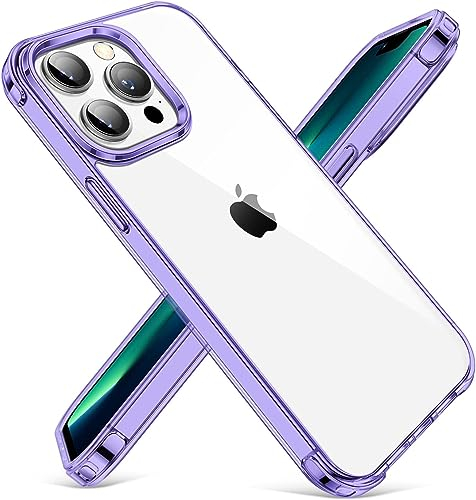 CANSHN Clear für iPhone 14 Pro Hülle [Militärischer Schutz] [Nicht Vergilbend] Durchsichtig Stoßfeste Schutzhülle Hard PC Back & Weich Silikon Bumper Case Handyhülle für iPhone 14 Pro 6,1- Violett
