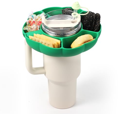 lasuroa Snack Tray for Stanley Cup 40oz, Reusable Snack Bowl with Poop Straw Cap Snack Platters Ring Bowl Combo for Tumbler Water Bottle Accessories(Green)