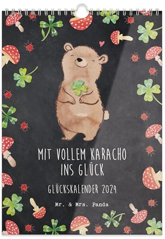 Mr. & Mrs. Panda A4 Wandkalender 2024 - Mit Karacho ins Glück - Geschenk, Kalender mit Feiertagen, Terminplaner, Jahreskalender, Gute Laune,