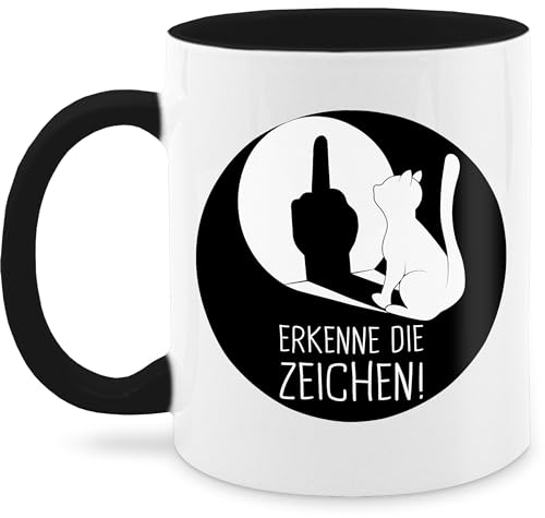 Tasse Tassen 325ml - Erkenne die Zeichen Katze - Winkelkatze Mittelfinger Stinkefinger Katzen - 325 ml - Schwarz - katzentassen geburtstagsgeschenk für katzenliebhaber kaffeetasse katzenteetasse