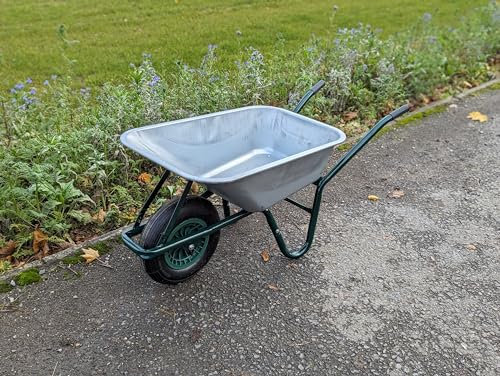 Wheelbarrow Home Garden Cart Galvanised with Pneumatic Tyre (85L)