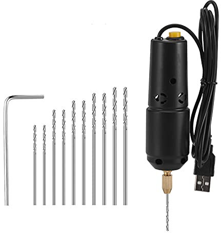 RSFIL Juego de taladros Mini Taladro eléctrico de Resina con 10 Piezas de Brocas para joyería Productos de aluo de Bricolaje Fabricación de llaveros de es de fundición de Resina Negro