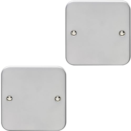 2 Pack Single Heavy Duty Metal CLAD Blanking Plate Round Edged Wall Box Hole Cap - Wiring Outlet Cable Tidy