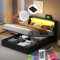 Bett 140x200 mit LED und USB und Bluetooth-Player, Polsterbett 140x200 mit Stauraum und Kopfteil, Doppelbett mit Lattenrost und Bettkasten, Jugendbett Stauraumbett mit PU-Leder Bettgestell Schwarz