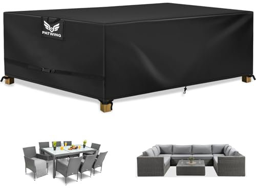 PATWING Abdeckung Gartenmöbel Winterfest, 600D Oxford Gartenmöbel Abdeckung, Asserdicht,Winddicht,UV-Beständiges Gartenmöbel Abdeckung Wasserdicht, für Sitzgruppe Gartentisc (308*138*98cm)