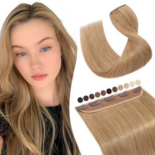 Elailite Echthaar Clip in Extensions 1 Tresse #27 Honigblond, 20cm Glatt Clip in Haarverlanagerung Echthaar 40g
