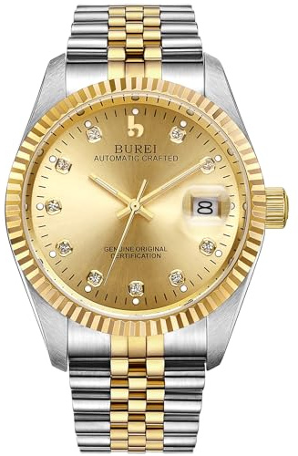 BUREI Herren Automatikuhr Luxus Business Wasserdicht Edelstahl Uhren für Männer, Self-Winding