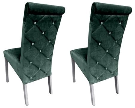 Ares Meble Esszimmerstühle 2er Set K6 - Dining Chair - Esszimmerstuhl Holz - Küchenstühle, Wohnzimmer Stühle - Polsterstuhl Esszimmer, Esstisch Stühle - Essen Stuhl - Samt Dunkelgrün - Weiß